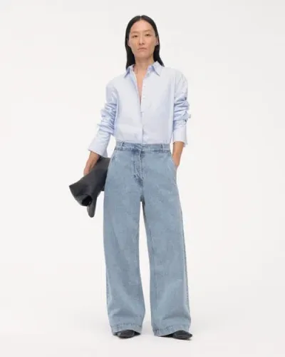 Another Tomorrow Carpenter Denim Pant In Light Blue Wash