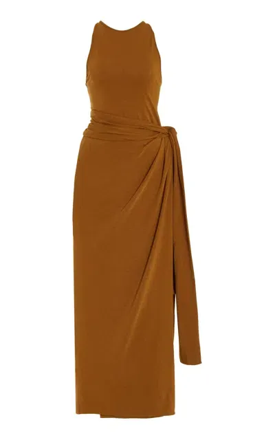 Another Tomorrow Cotton-blend Maxi Wrap Dress In Bronze