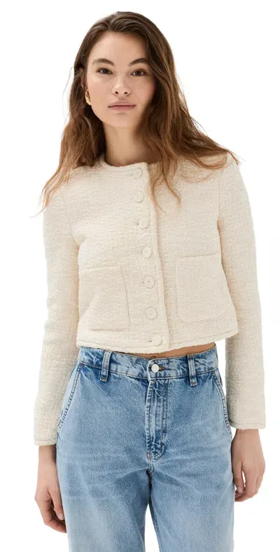 Another Tomorrow Cropped Tweed Jacket Cream