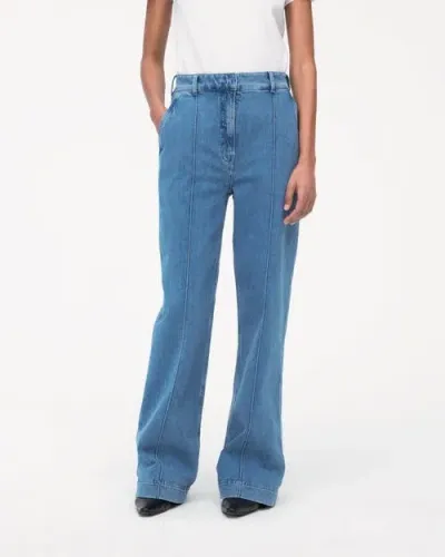 Another Tomorrow High Waisted Denim Trouser In Light Blue Wash