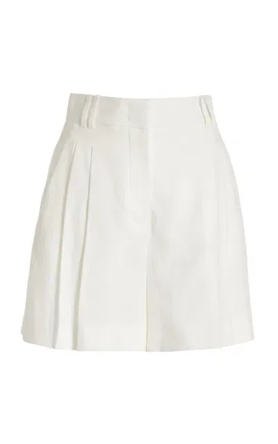 Another Tomorrow Pleated Linen Shorts In White