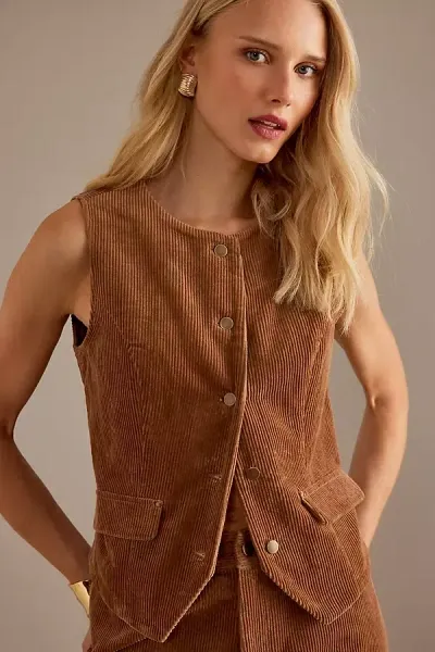 Anthropologie Aligne Mitch Cord Waistcoat In Brown