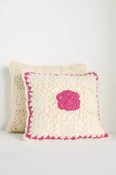 Anthropologie Aspen Crochet Pillow In Pink