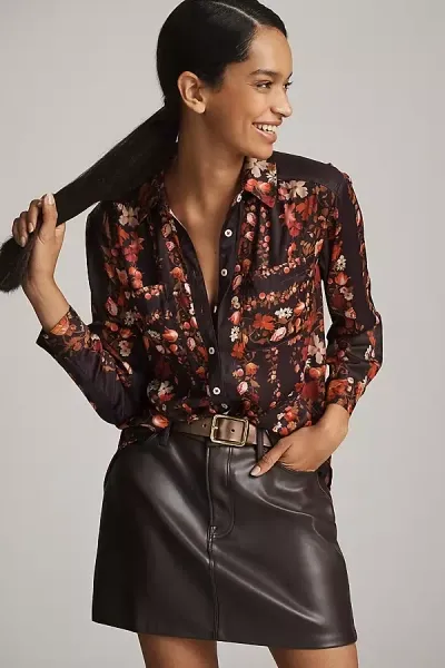 Anthropologie By  Relaxed Long-sleeve Floral Shirt In Purple