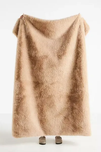 Anthropologie Chloe Faux Fur Throw Blanket In Brown