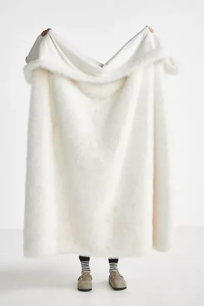 Anthropologie Chloe Tipped Faux-fur Throw Blanket In White