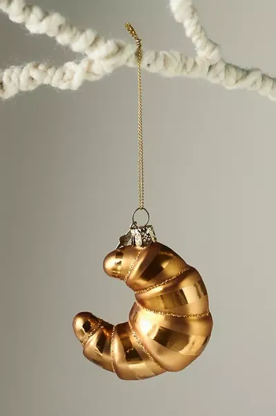 Anthropologie Croissant Glass Ornament In Gold