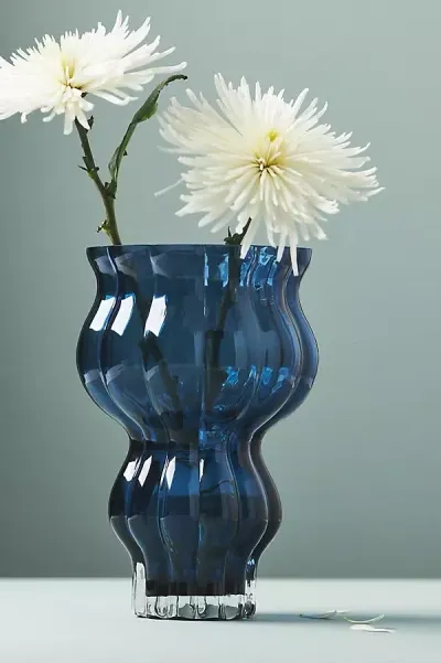 Anthropologie Curvy Blue Soda Glass Vase