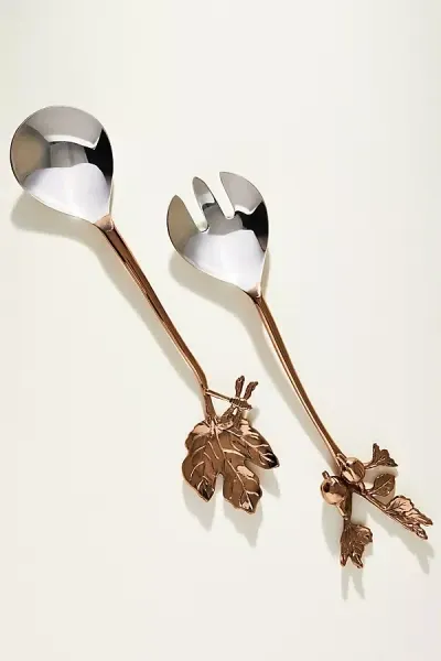 Anthropologie Foliage Bronze Serving Set In Brown