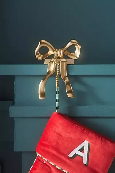 Anthropologie Gold Bow Metal Stocking Holder