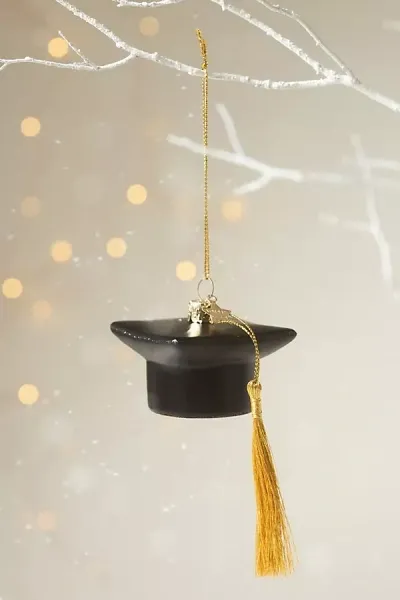 Anthropologie Graduation Cap Glass Ornament In Black