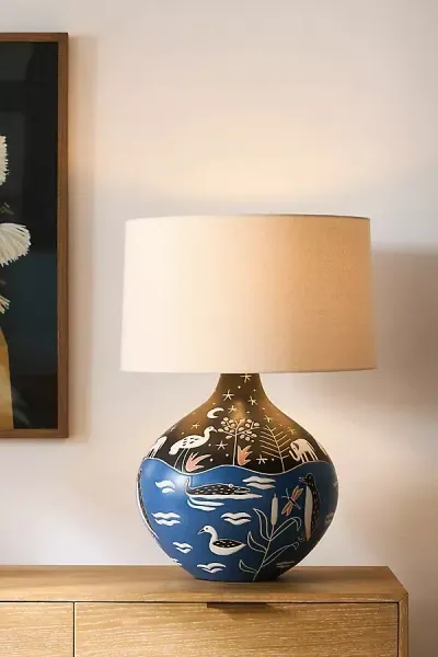 Anthropologie Night Lake Table Lamp In Blue