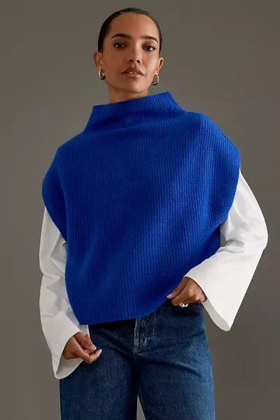 Anthropologie Ribbed Cashmere Poncho In Blue