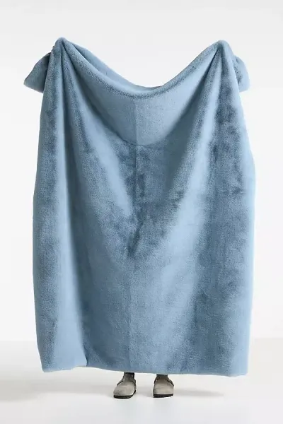 Anthropologie Sophie Faux Fur Throw Blanket In Blue