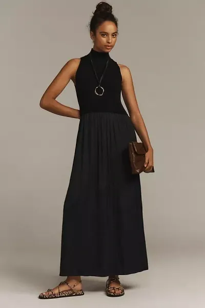 Anthropologie The Thea Mockable Sleeveless Midi Jumper Dress In Black