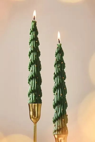 Anthropologie Tree Taper Candles, Set Of 2 In Metallic