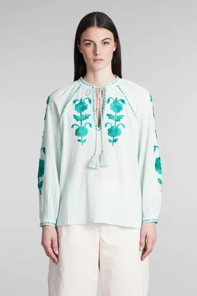 Antik Batik Ila Blouse In Cyan Cotton In Blue