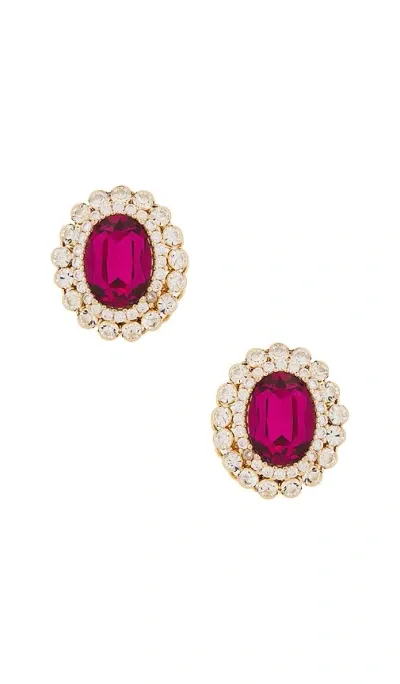 Anton Heunis Omega Clasp Gem Cluster Earrings In Pink  Crystal  & Gold