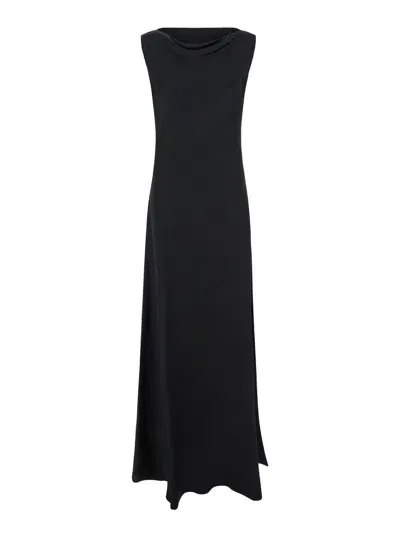 Antonelli Montereal Black Long Dress With Draped Neck In Satin Woman