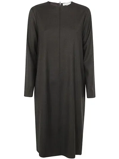 Antonelli Noale Round Neck Tunic Long Sleeves Dress In Brown