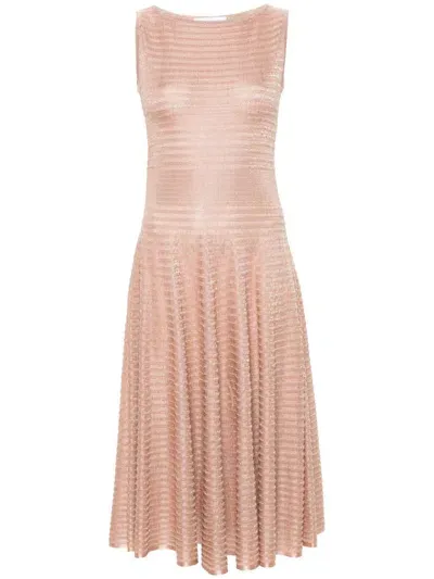 Antonino Valenti Metallic Knitted Midi Dress In Pink