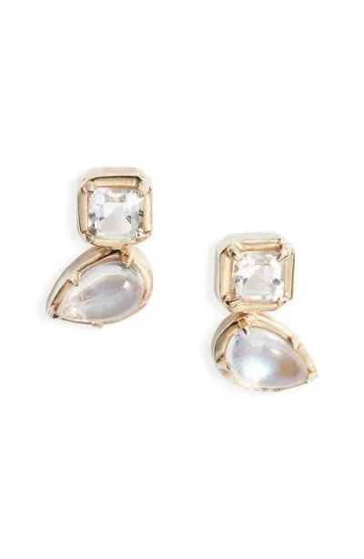 Anzie Women's Mélia 14k Yellow Gold, Moonstone & Clear Topaz Toi Et Moi Stud Earrings