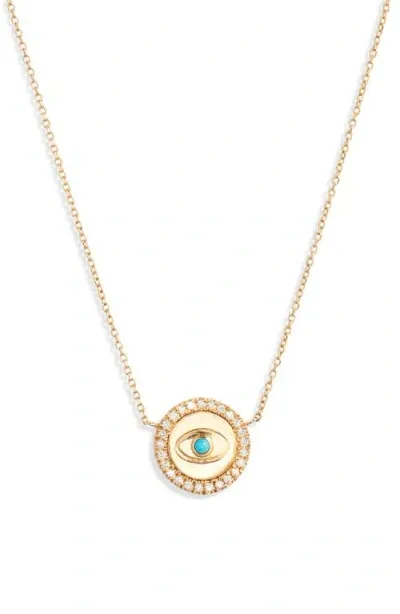 Anzie Mini Royale Evil Eye Turquoise & Diamond Necklace In Gold