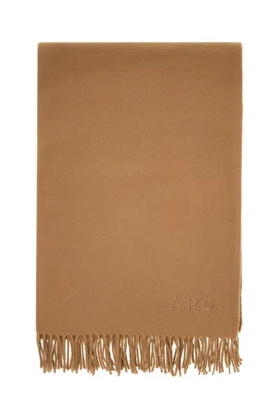 Apc A.p.c. Alix Brodée Wool Scarf Men In Brown