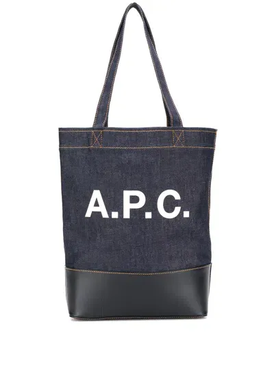 Apc Axel Handbag In Denim With Logo Print In Blue