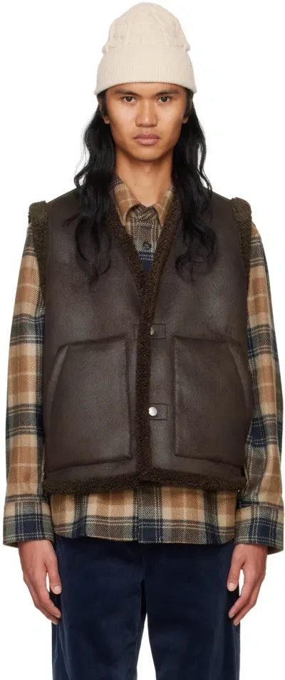 Apc Brown Zachari Faux-shearling Vest