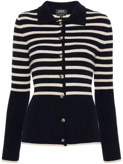 Apc Button-up Striped Cardigan In Neutrals