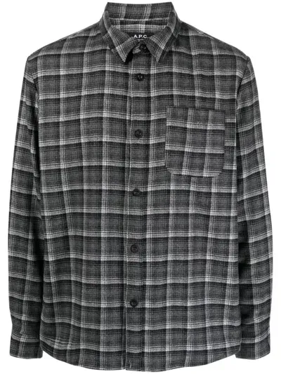 Apc Checked Wool-blend Shirt In Grau