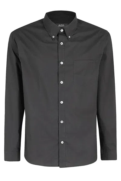 Apc A.p.c. Edouard Buttoned Curved Hem Shirt In Black