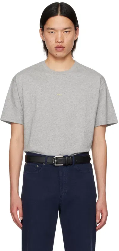 Apc Gray Boxy Printed Micro Logo T-shirt In Gris Chine / Jaune