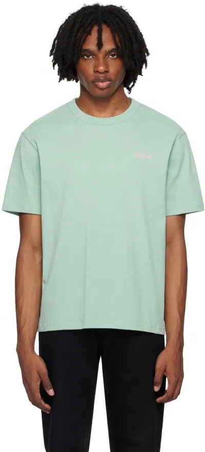 Apc Green Flocked T-shirt In Vert D'eau