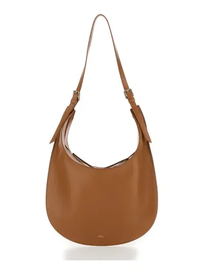 Apc Iris Brown Shoulder Bag With Laminated Logo In Leather Woman In Caf Caramel