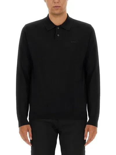 Apc Jacob Logo Embroidered Knitted Polo Shirt In Black