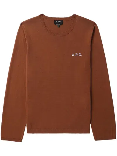 Apc Logo-embroidered Cotton Jumper In Brown