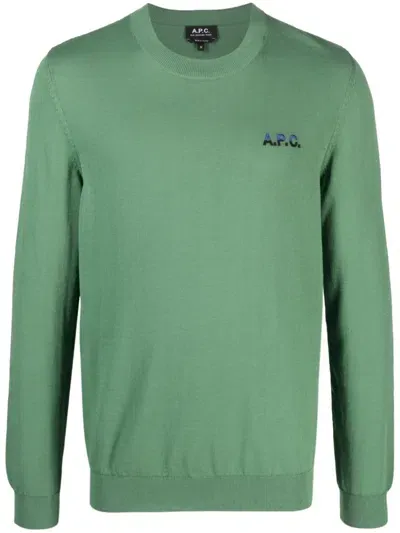 Apc Logo-embroidered Fine-knit Jumper In Grün