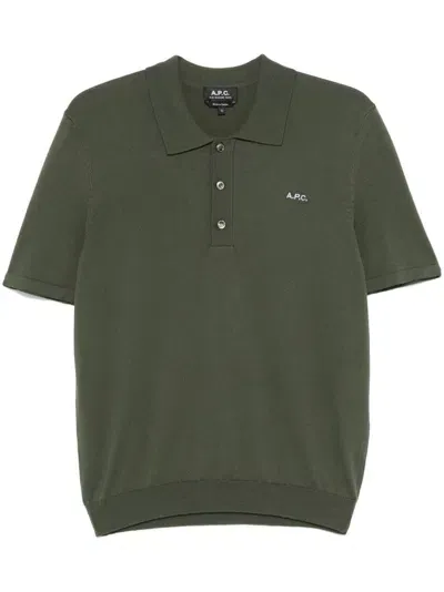 Apc Logo-embroidered Polo Shirt In Green