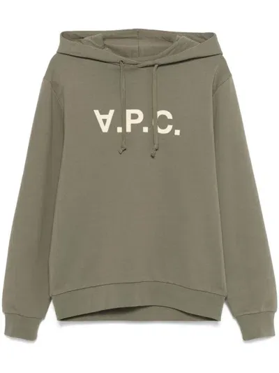 Apc Logo-flocked Hoodie In Grün