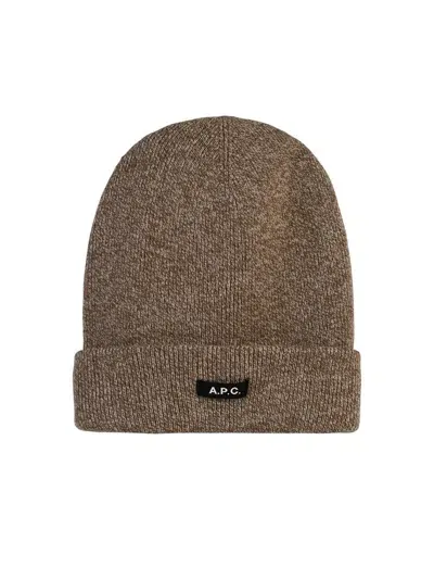 Apc A.p.c. Logo Patch Ribbed Beanie In Brown