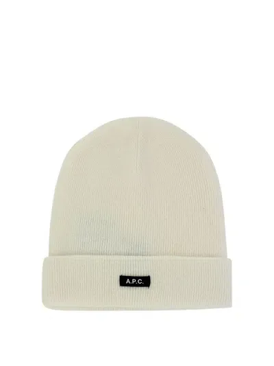 Apc A.p.c. Logo Patch Ribbed Beanie In White