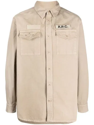 Apc Logo-patch Shirt Jacket In Neutrals