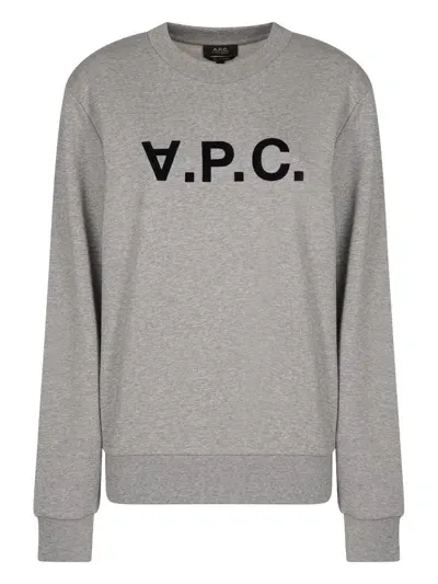 Apc A.p.c. Logo Print Crewneck Sweatshirt Clothing In Grey