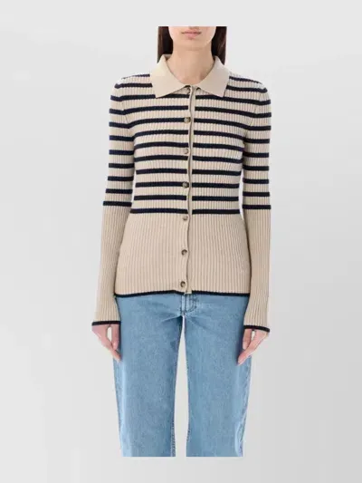 Apc Mallory Striped Ribbed Knitwear Cardigan In Ecru/dark Navy