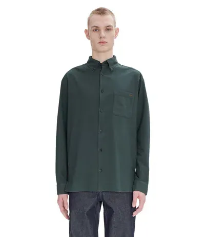 Apc Mateo Button-down Collar Logo-embroidered Cotton-twill Shirt In Kaf - Dark Green