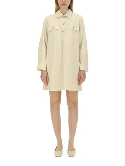 Apc A.p.c. Chest Pocket Mini Dress In Beige