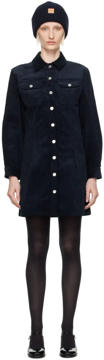 Apc Navy Bonnie Midi Dress In Iak Dk Navy