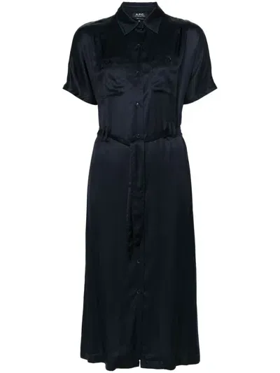 Apc Twill Shirt Dress In Blue